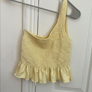 Smocked One-Shoulder Ruffle Crop Top - Yellow